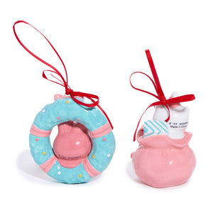 Hello Kitty and My Melody 2-pc Holiday Ceramic Ornament Set (Pastel Pink)