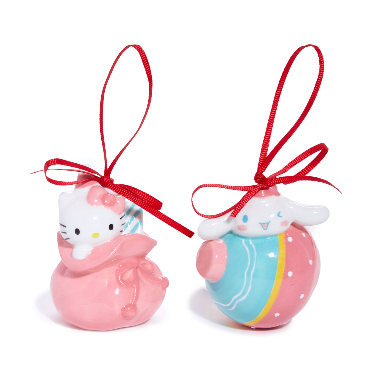 Hello Kitty and Cinnamoroll 2-pc Holiday Ceramic Ornament Set (Pastel Pink) Seasonal Blue Sky Clayworks