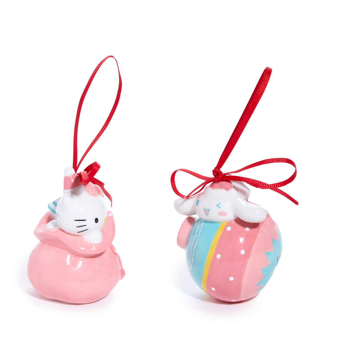 Hello Kitty and Cinnamoroll 2-pc Holiday Ceramic Ornament Set (Pastel Pink) Seasonal Blue Sky Clayworks