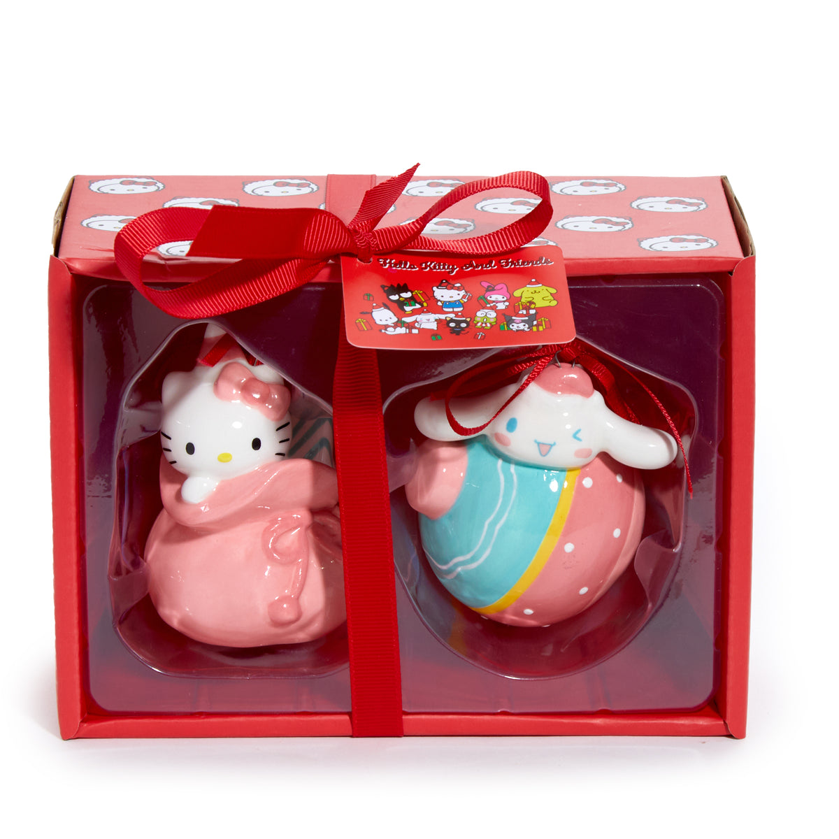 Hello Kitty and Cinnamoroll 2-pc Holiday Ceramic Ornament Set (Pastel Pink) Seasonal Blue Sky Clayworks