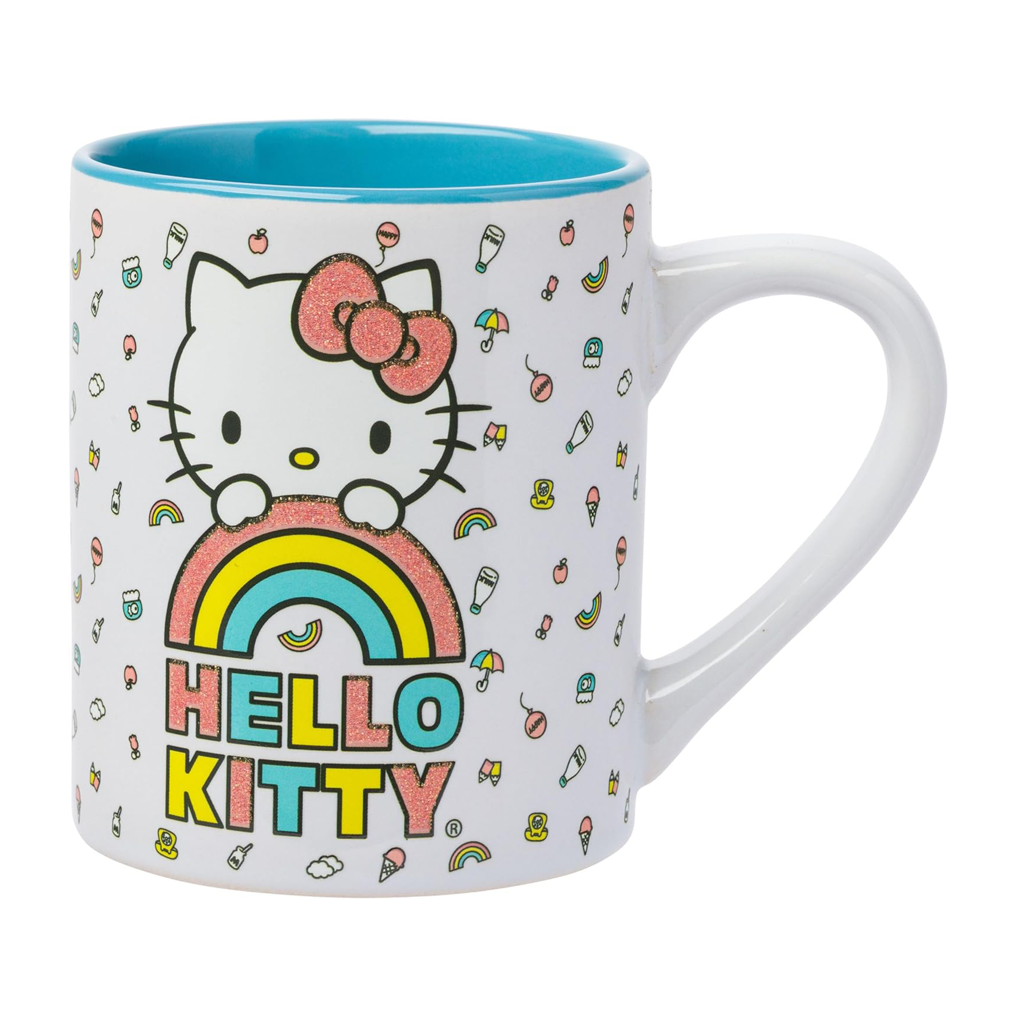 Hello Kitty Rainbow Glitter Ceramic Mug Travel Silver Buffalo   