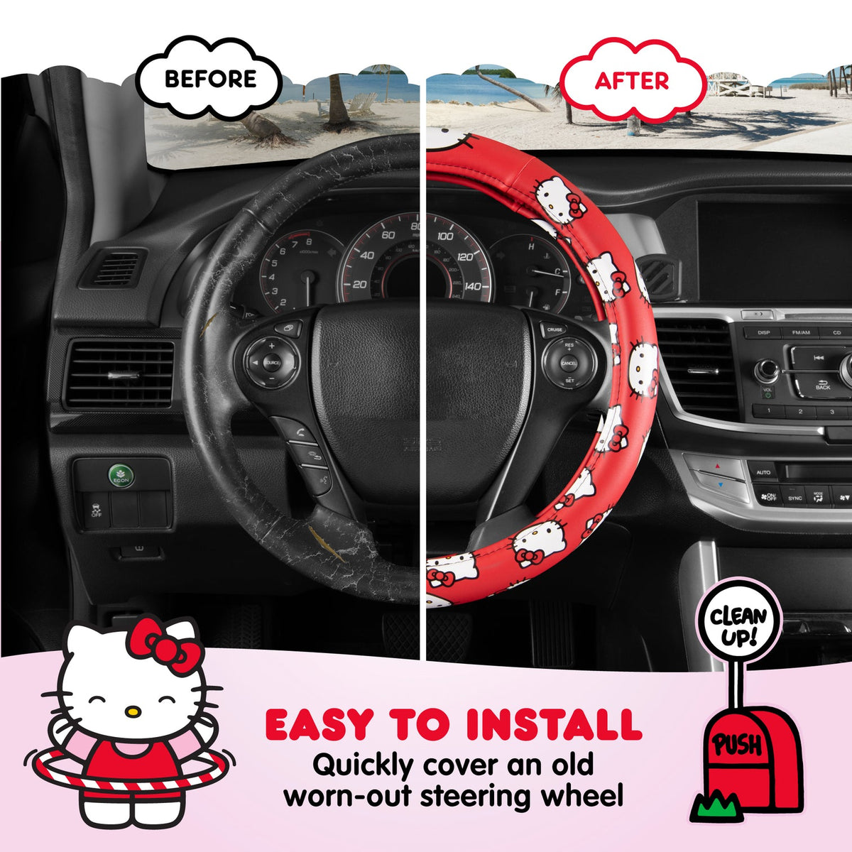 Hello Kitty Classic Red Steering Wheel Cover Travel BDK AUTO   