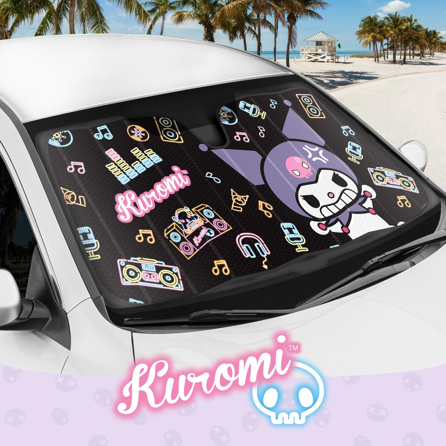 Kuromi Car Sun Shade (Neon Party) Travel BDK AUTO   