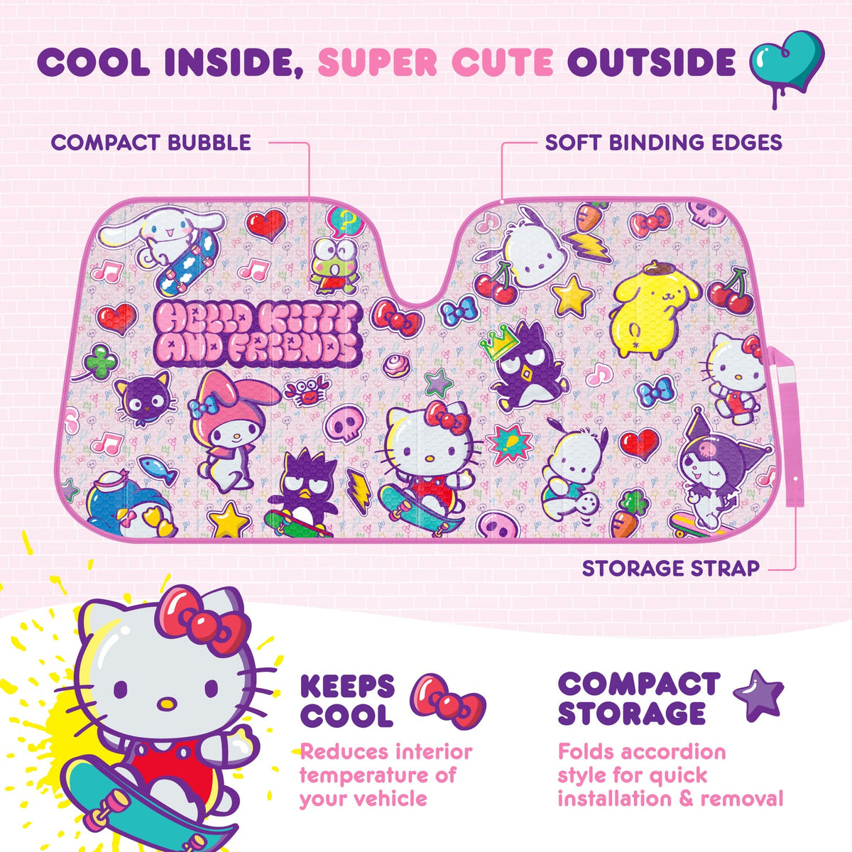 Hello Kitty and Friends Car Sun Shade (Kawaii Fun) Travel BDK AUTO   