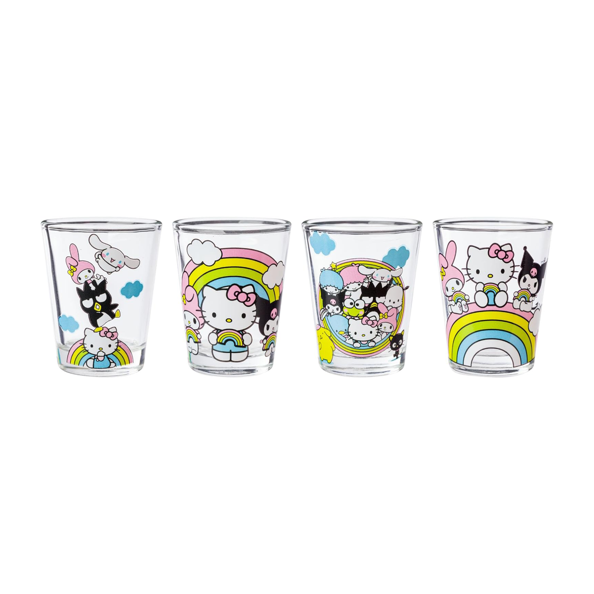 Hello Kitty and Friends Mini Glass 4-Piece Set (Rainbows) Home Goods Silver Buffalo   