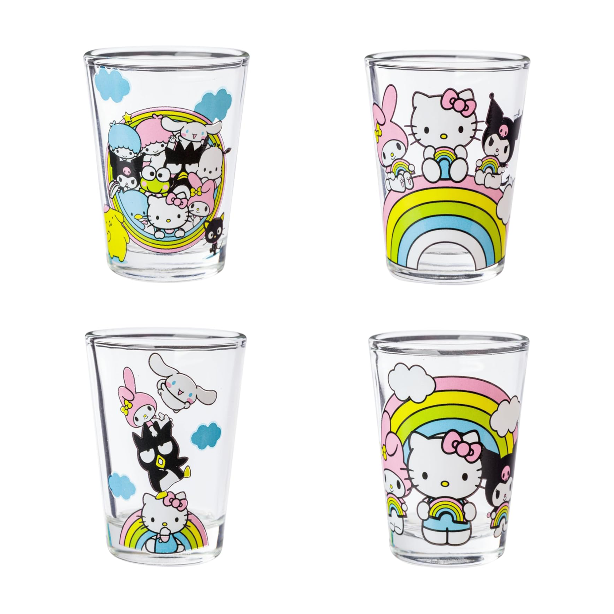 Hello Kitty and Friends Mini Glass 4-Piece Set (Rainbows) Home Goods Silver Buffalo   