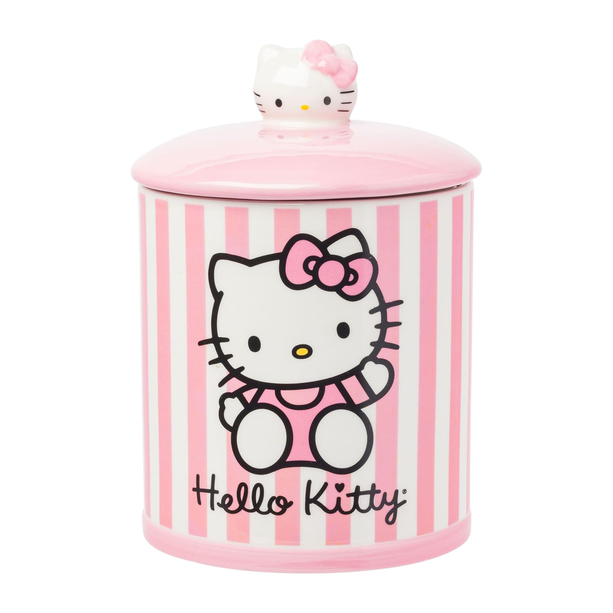 Hello Kitty Pink Stripe Ceramic Storage Jar Home Goods Silver Buffalo   