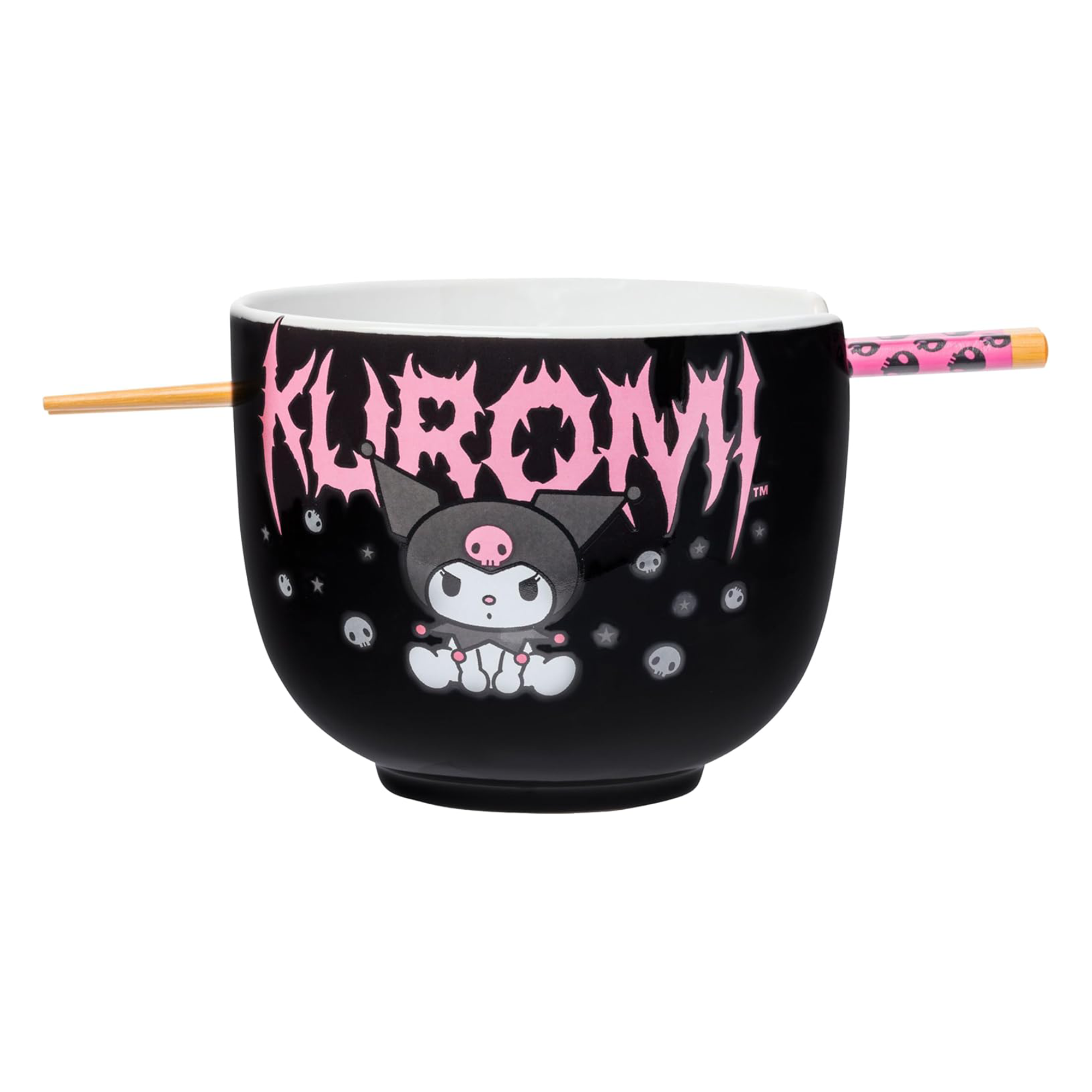 Kuromi Ceramic Ramen Bowl and Chopstick Set (Metal Logo) Home Goods Silver Buffalo   