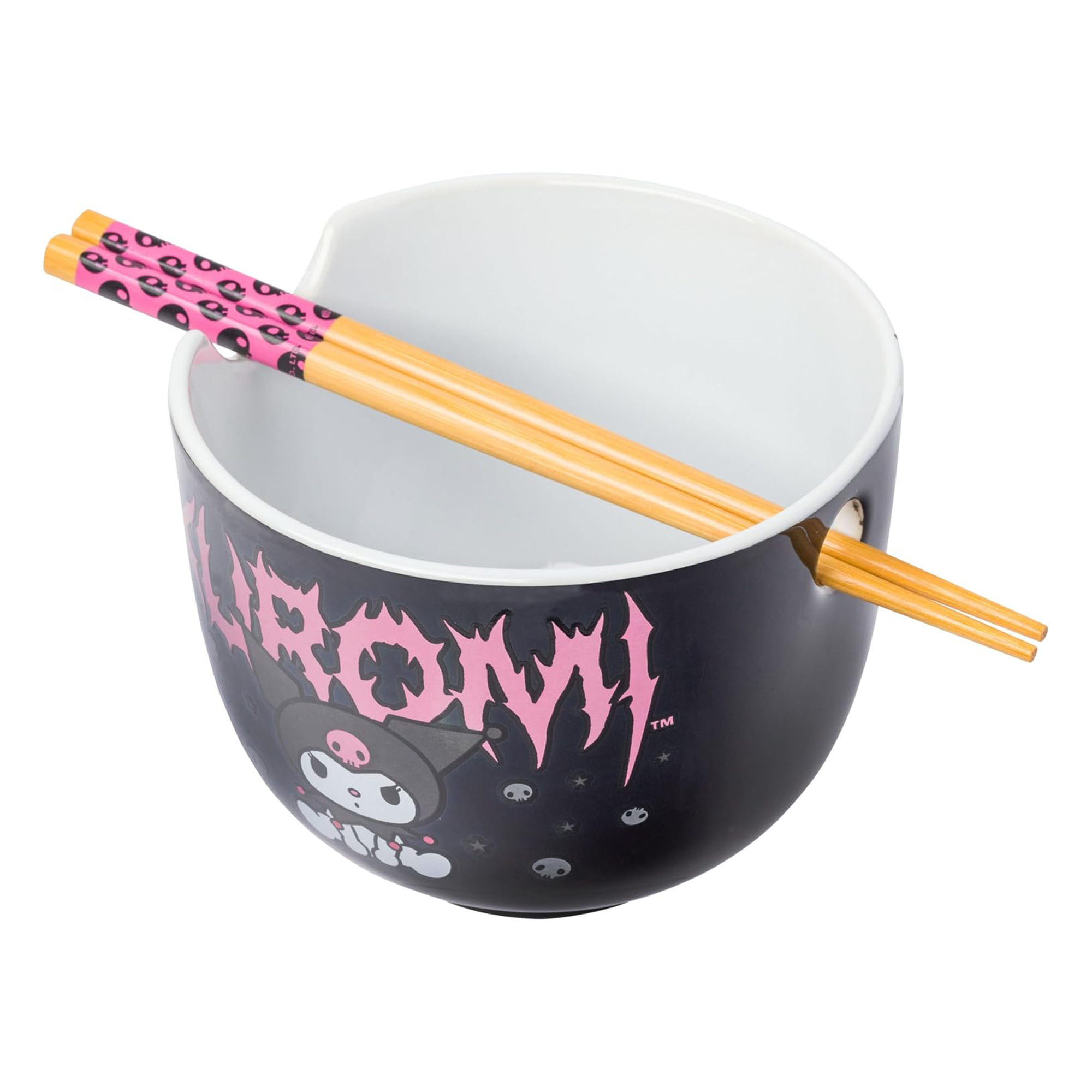 Kuromi Ceramic Ramen Bowl and Chopstick Set (Metal Logo) Home Goods Silver Buffalo   