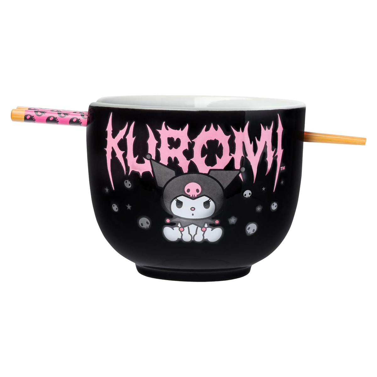 Kuromi Ceramic Ramen Bowl and Chopstick Set (Metal Logo) Home Goods Silver Buffalo   