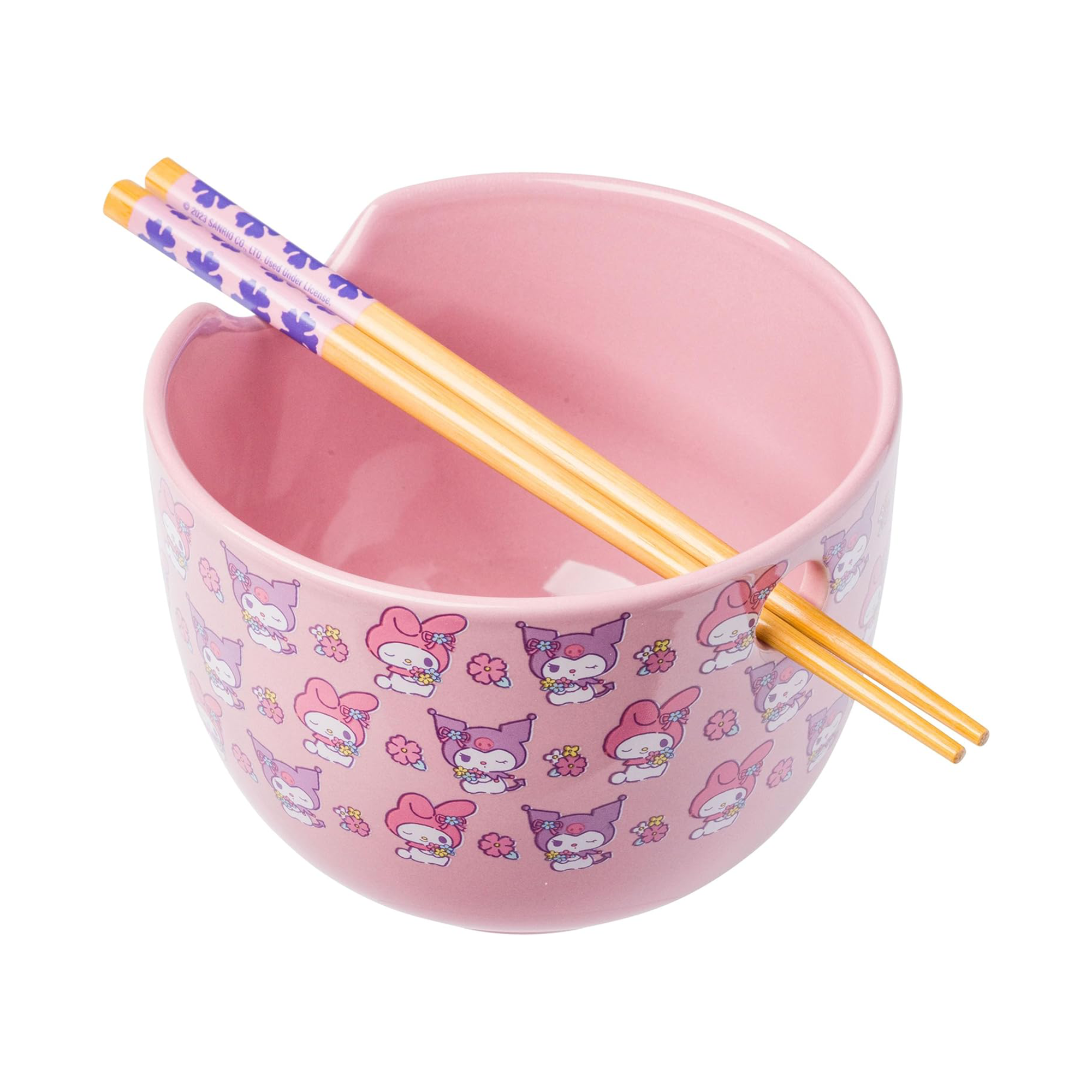 My Melody & Kuromi Ceramic Ramen Bowl and Chopstick Set (Pastel Flowers) Home Goods Silver Buffalo   