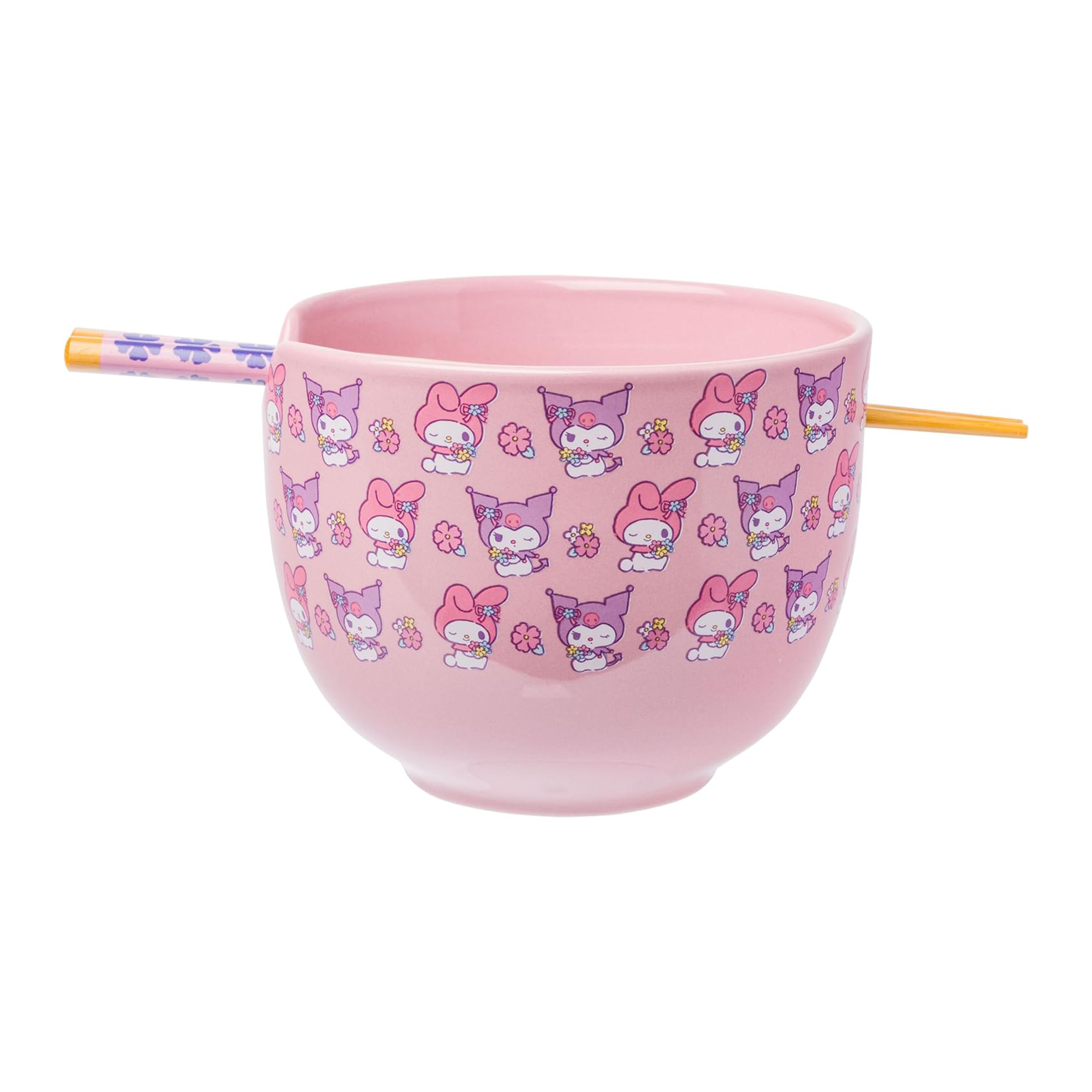 My Melody & Kuromi Ceramic Ramen Bowl and Chopstick Set (Pastel Flowers) Home Goods Silver Buffalo   