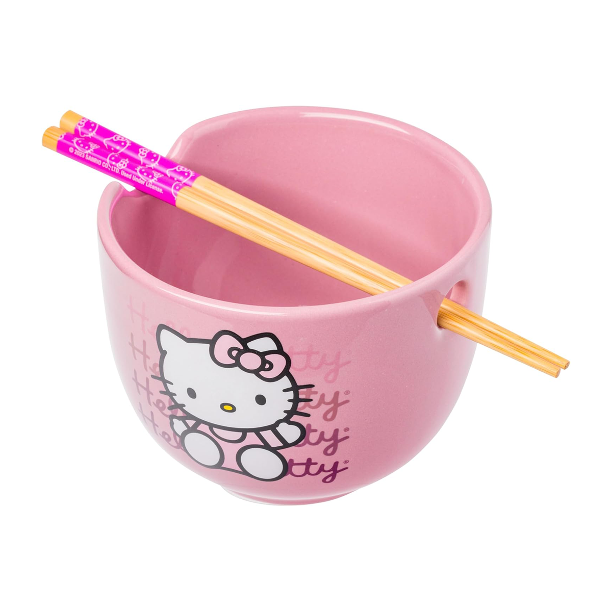 Hello Kitty Ceramic Ramen Bowl and Chopstick Set (Pink Wave) Home Goods Silver Buffalo   