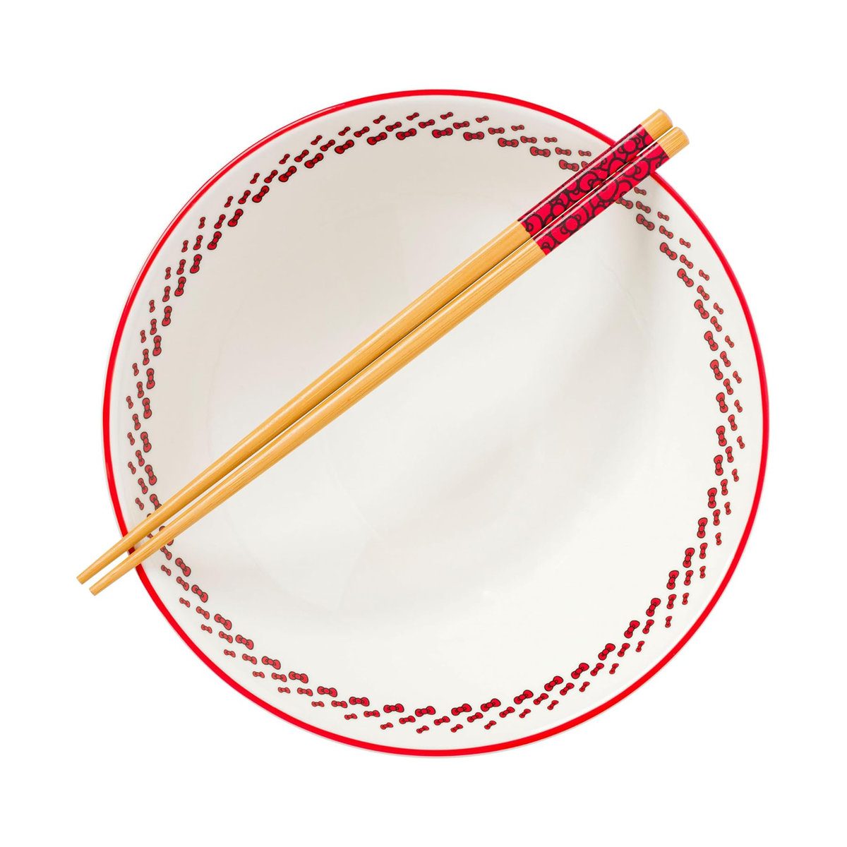 Hello Kitty Ceramic Noodle Bowl and Chopstick Set (Red Bows) Home Goods Silver Buffalo   