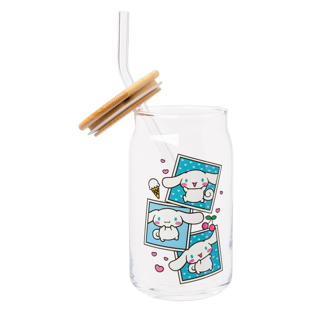 Cinnamoroll Snacks Bamboo Lidded Glass Tumbler Home Goods Silver Buffalo   