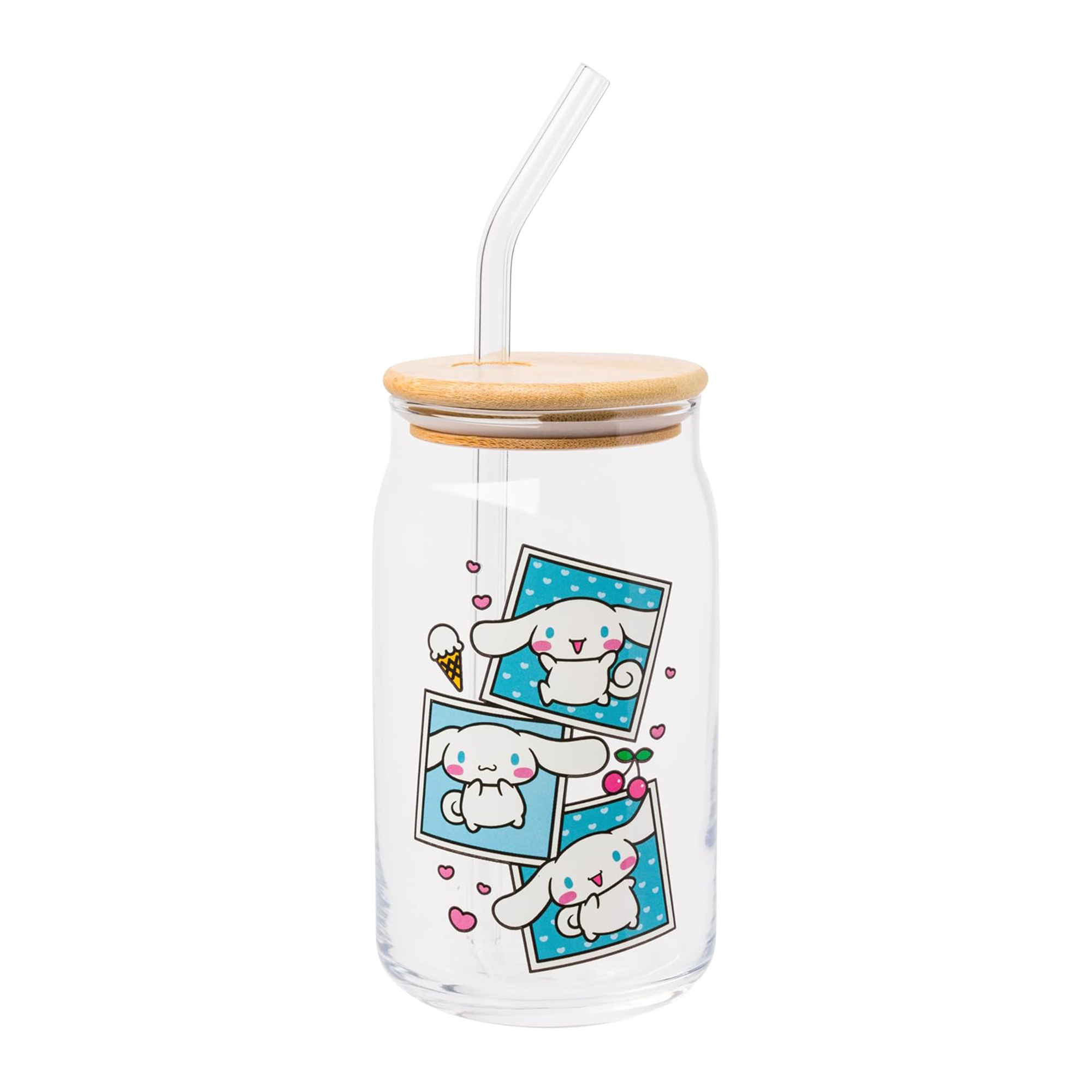 Cinnamoroll Snacks Bamboo Lidded Glass Tumbler Home Goods Silver Buffalo   