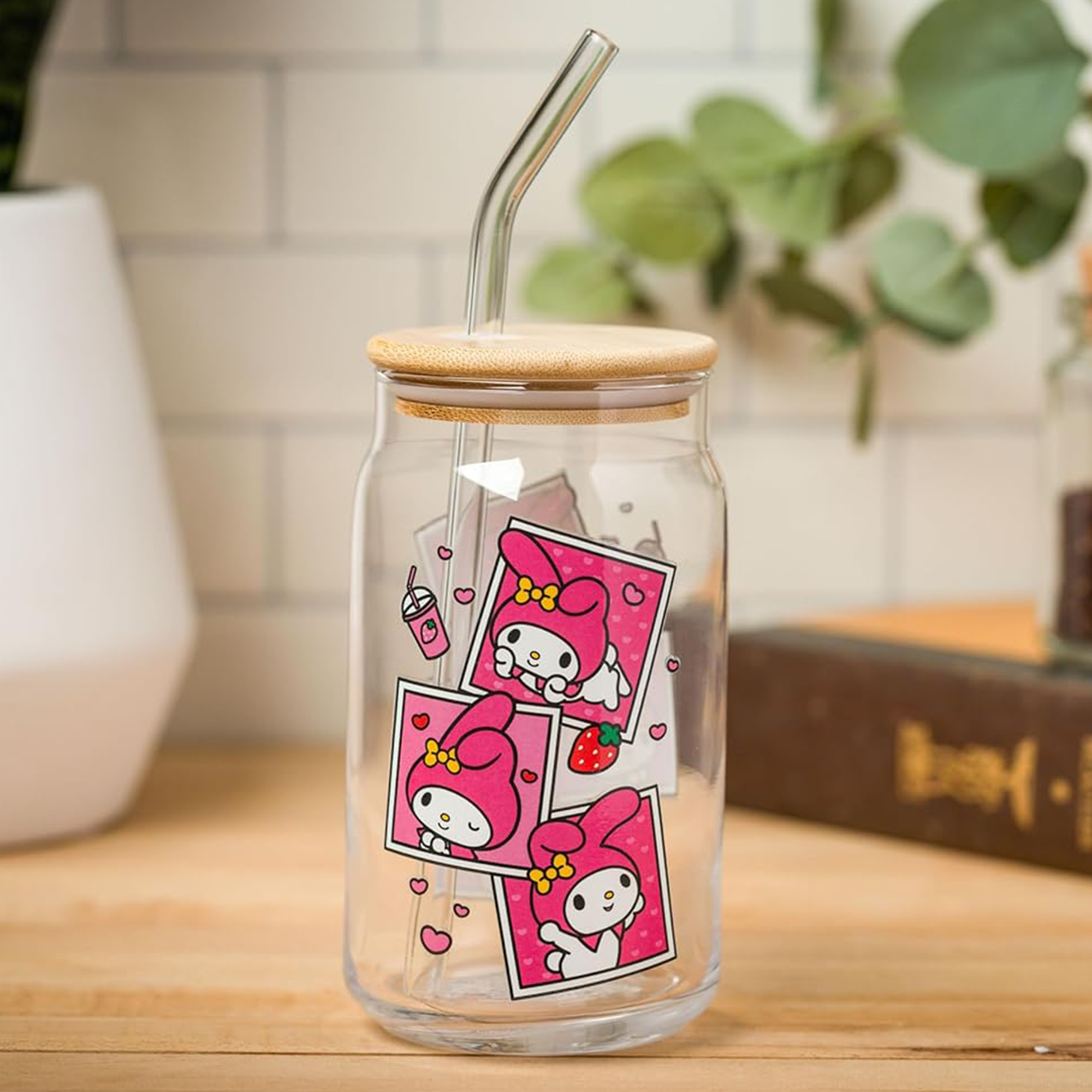 My Melody Snacks Bamboo Lidded Glass Tumbler Home Goods Silver Buffalo   