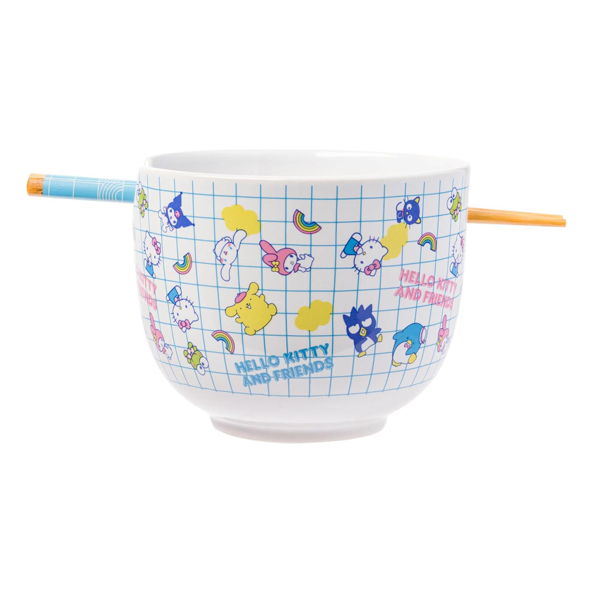 Hello Kitty and Friends Ceramic Ramen Bowl and Chopstick Set (Color Grid) Home Goods Silver Buffalo   