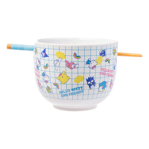 Hello Kitty and Friends Ceramic Ramen Bowl and Chopstick Set (Color Grid) Home Goods Silver Buffalo   