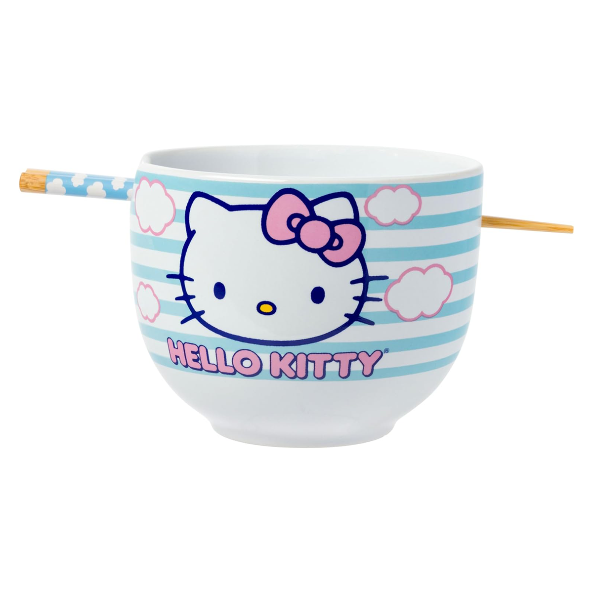 Hello Kitty Ceramic Ramen Bowl and Chopstick Set (Clouds) Home Goods Silver Buffalo   