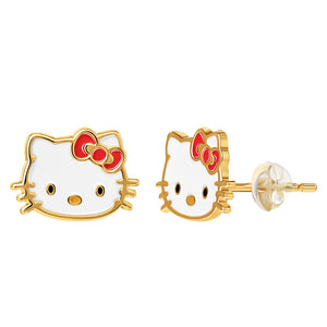 Hello Kitty 10K Yellow Gold Enamel Stud Earrings Jewelry JACMEL JEWELRY INC   