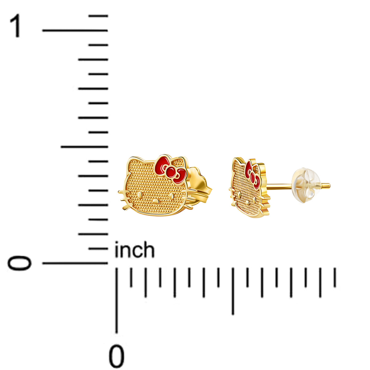 Hello Kitty 10K Yellow Gold Stud Earrings With Enamel Bow Jewelry JACMEL JEWELRY INC   