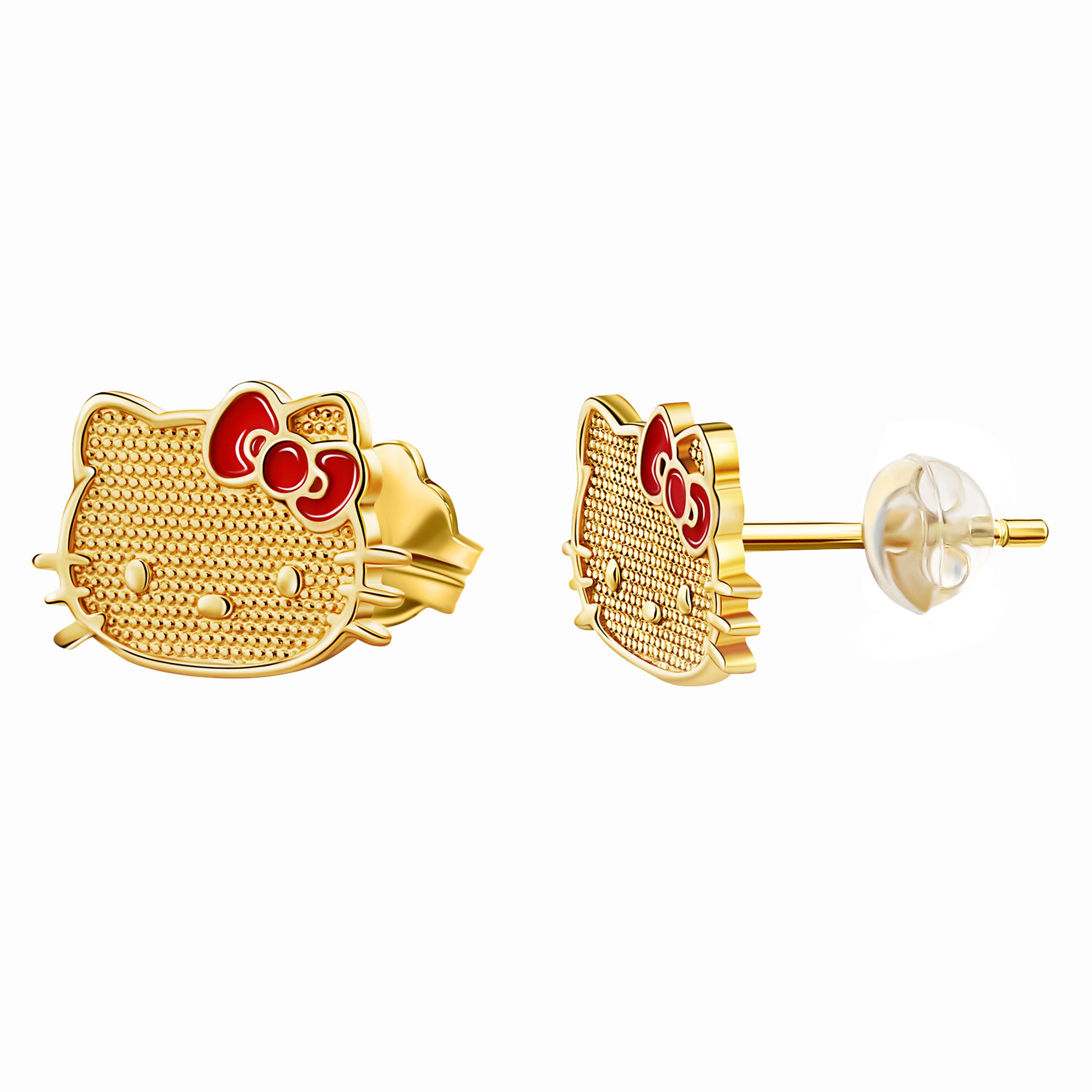 Hello Kitty 10K Yellow Gold Stud Earrings With Enamel Bow Jewelry JACMEL JEWELRY INC   