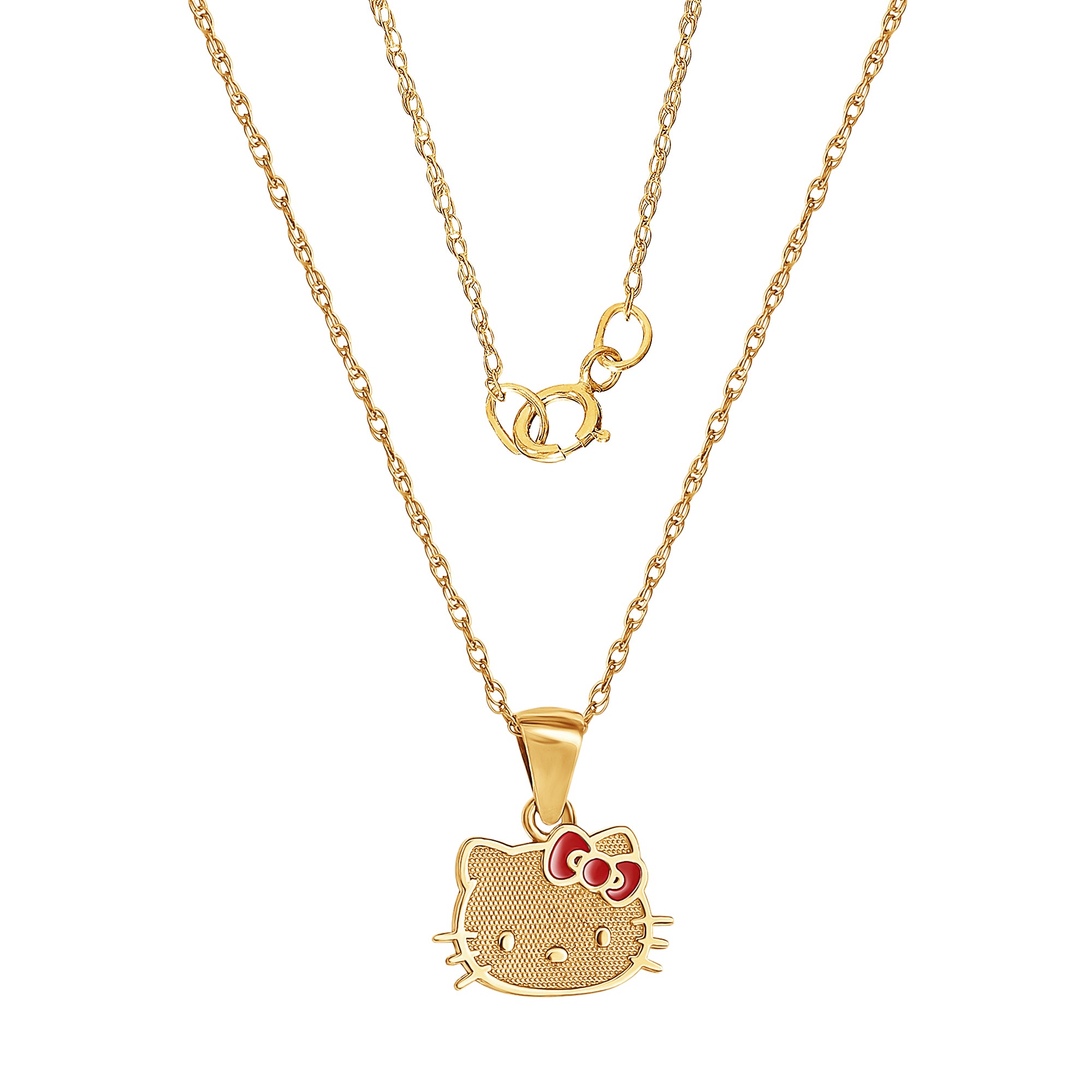 Hello Kitty 10K Yellow Gold Necklace With Enamel Bow Jewelry JACMEL JEWELRY INC   