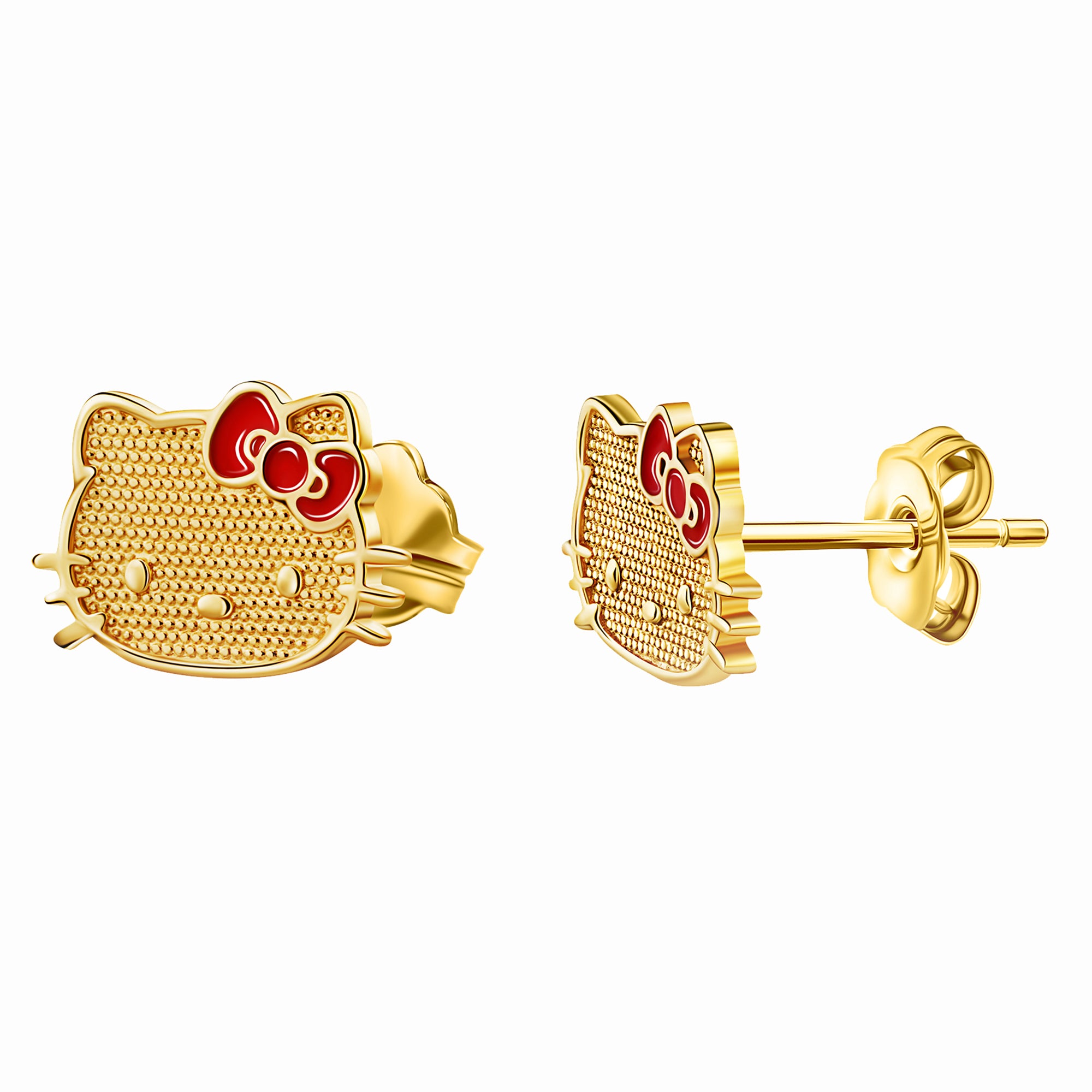 Hello Kitty 10K Yellow Gold Stud Earrings With Enamel Bow Jewelry JACMEL JEWELRY INC   