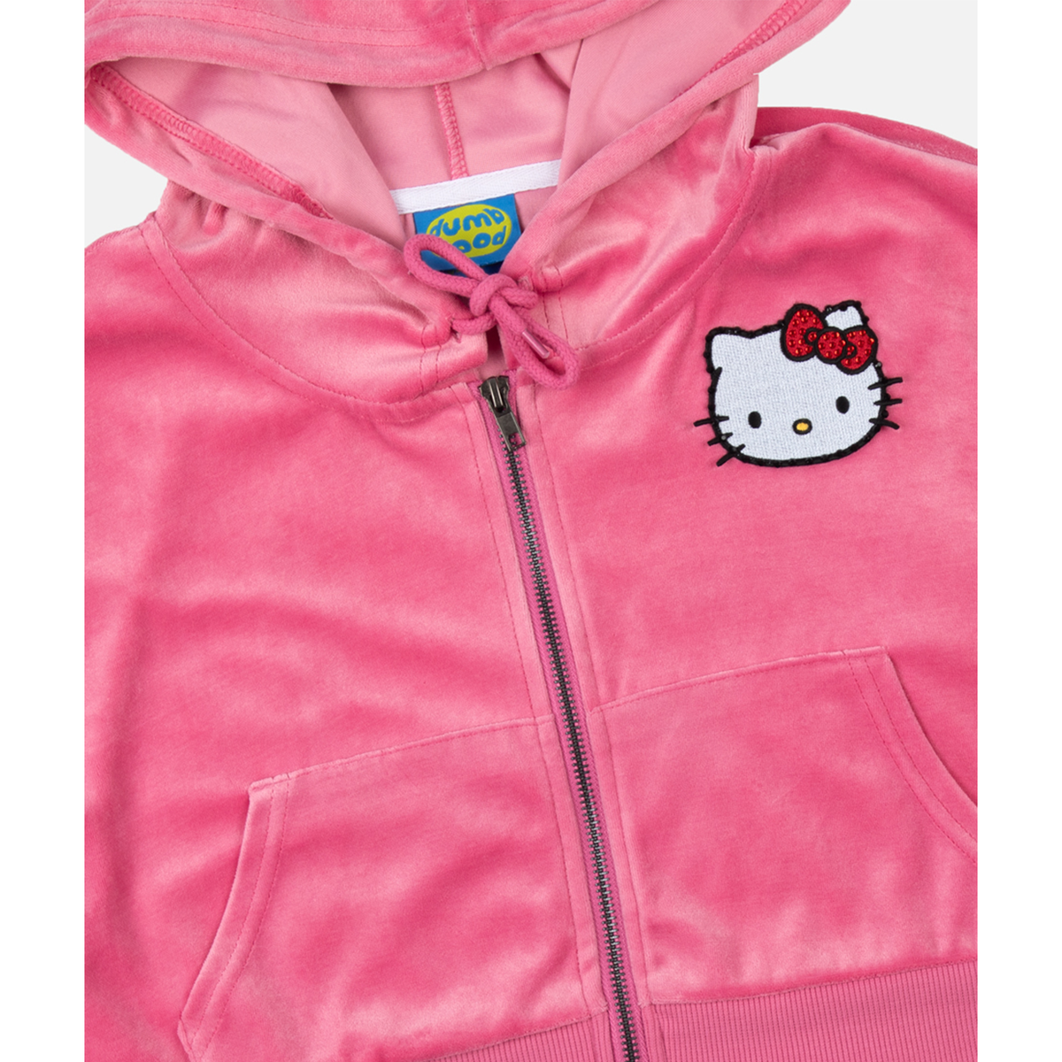 Hello Kitty x Dumbgood Pink Velour Cropped Hoodie (50th Anniv.) Apparel BIOWORLD   