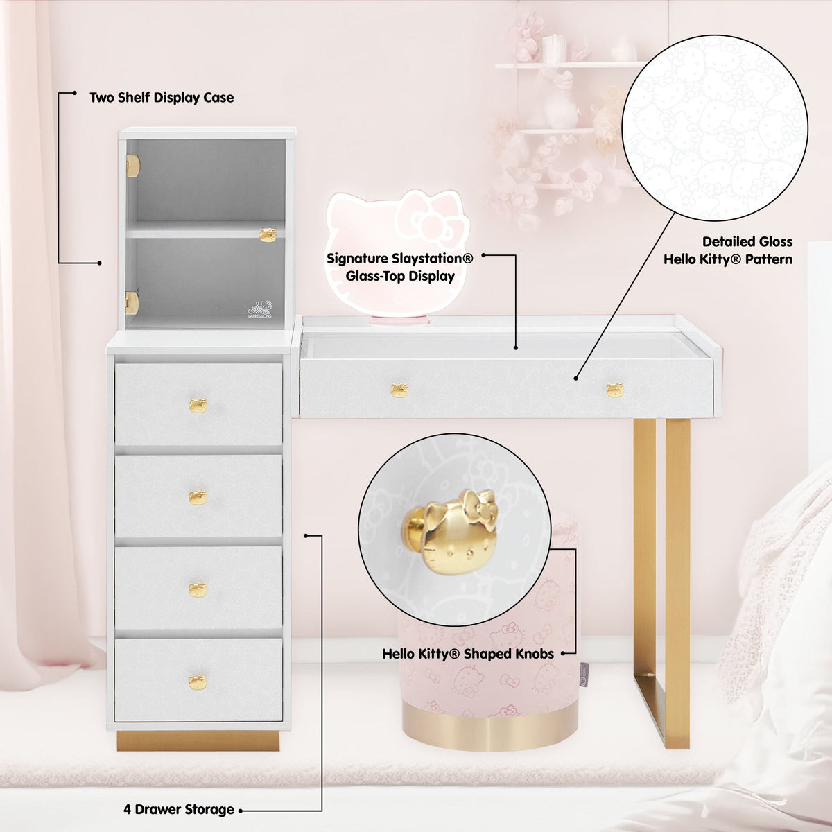 Hello Kitty x Impressions Vanity SlayStation Duet Vanity Desk Home Goods Impressions Vanity Co.   