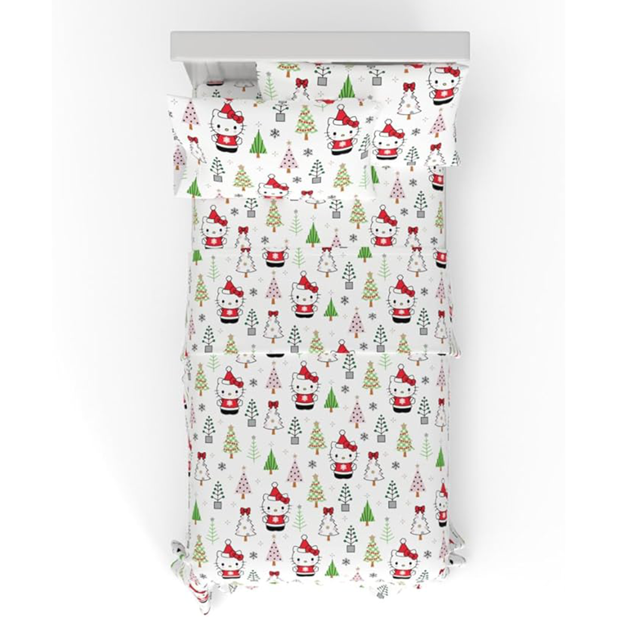 Hello Kitty Holiday Cotton Flannel Sheet Set Home Goods Franco Manufacturing Co Inc WHITE/MULTI TWIN 