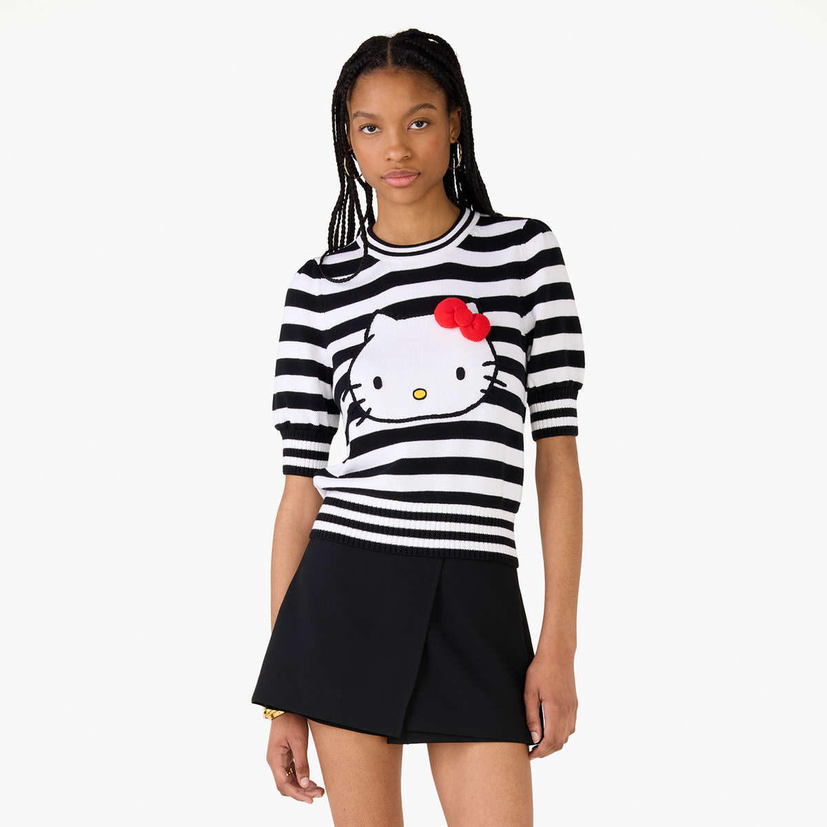 Hello Kitty x Kate Spade New York Striped Puff Sleeve Intarsia Sweater Apparel Kate Spade