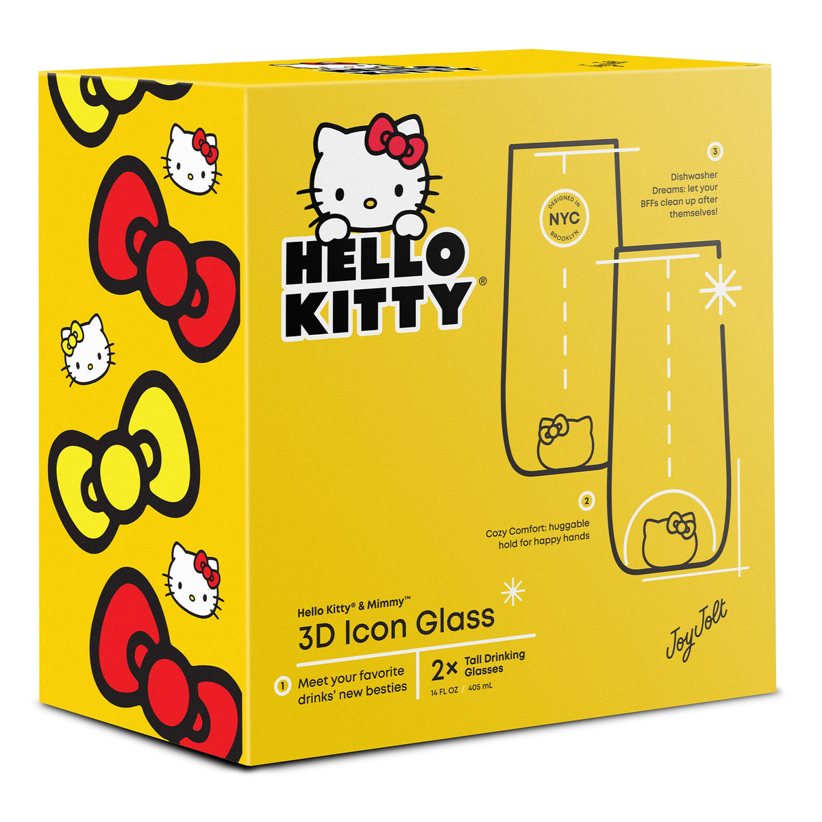 Hello Kitty and Mimmy 3D Icon Tall Drinking Glasses (Set of 2) Home Goods JoyJolt   