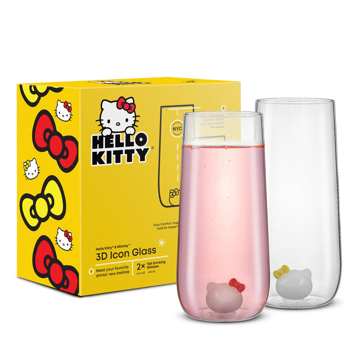 Hello Kitty and Mimmy 3D Icon Tall Drinking Glasses (Set of 2) Home Goods JoyJolt   