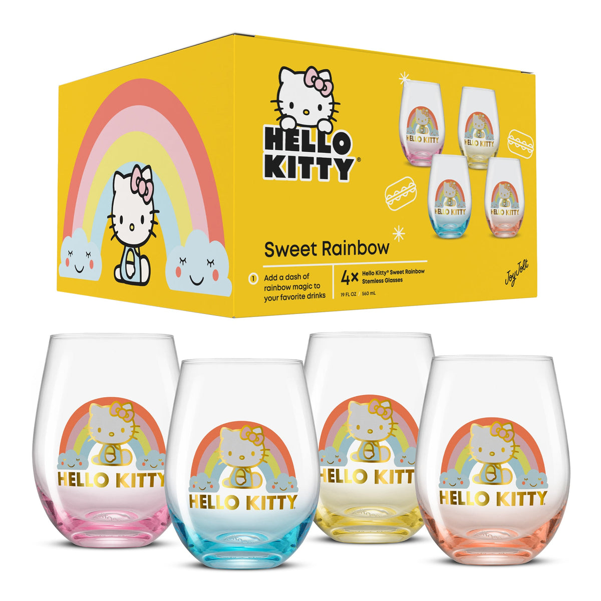 Hello Kitty Sweet Rainbow Stemless Glasses (Set of 4) Home Goods JoyJolt   