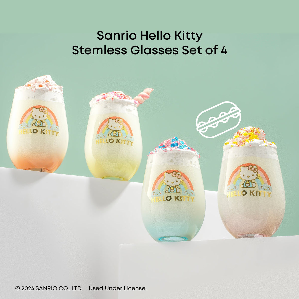 Hello Kitty Sweet Rainbow Stemless Glasses (Set of 4) Home Goods JoyJolt   