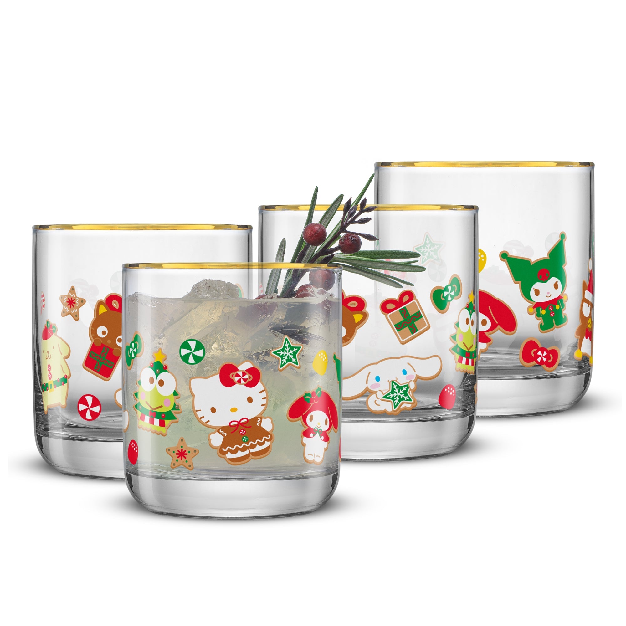 Hello Kitty® and Friends Gingerbread Pals Short Glasses JoyJolt