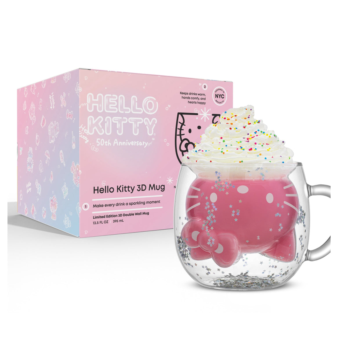 Hello Kitty 50th Anniversary Limited Edition 3D Double Wall Glass Mug Home Goods JoyJolt   