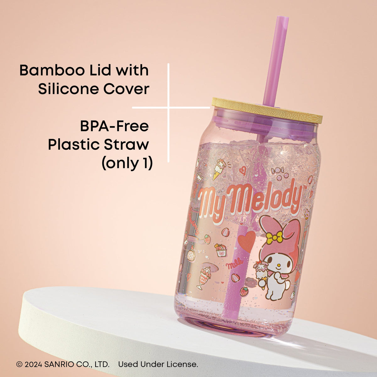 My Melody Favorite Flavor Lidded Glass Tumbler Home Goods JoyJolt   