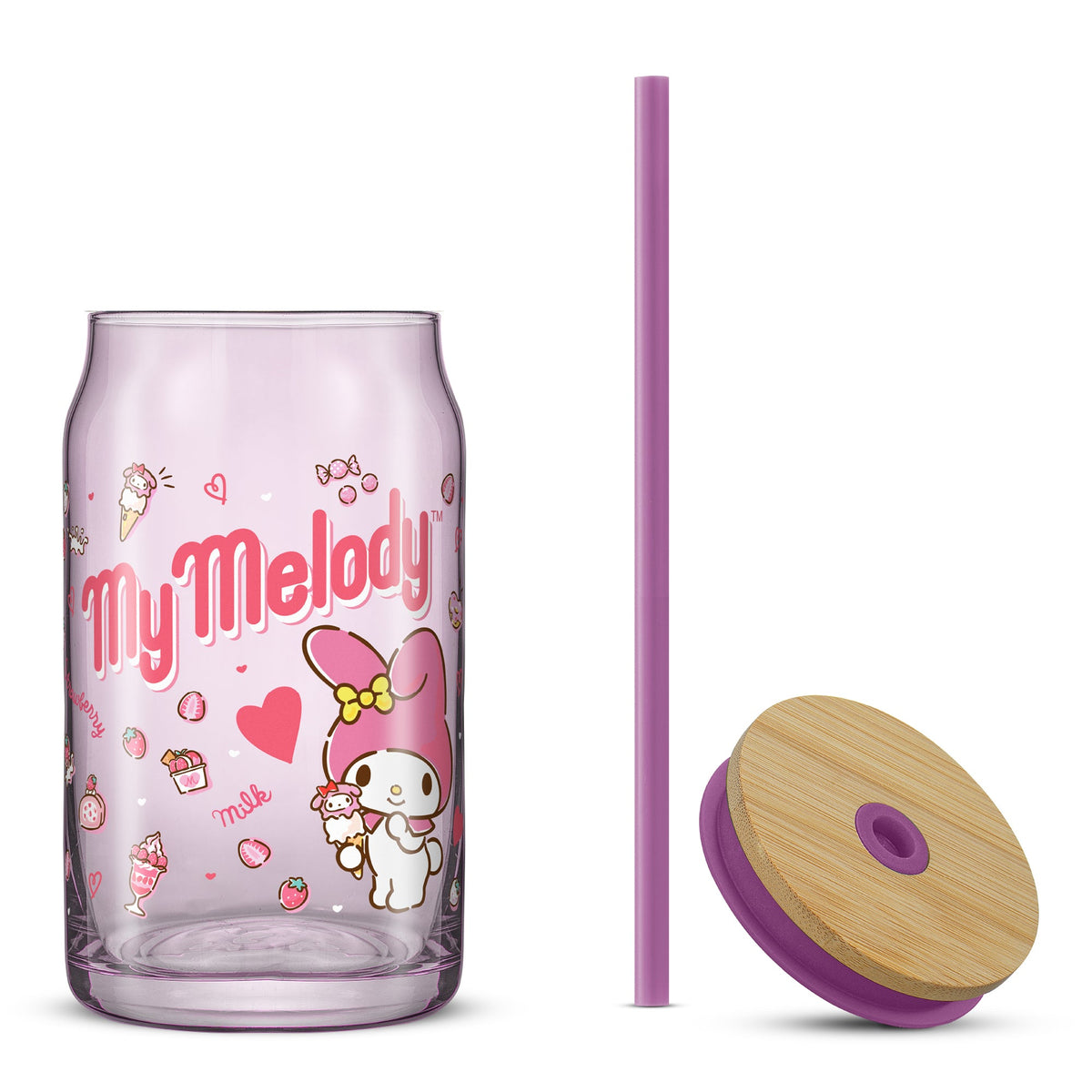 My Melody Favorite Flavor Lidded Glass Tumbler Home Goods JoyJolt   