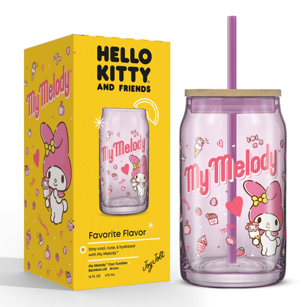 My Melody Favorite Flavor Lidded Glass Tumbler Home Goods JoyJolt   