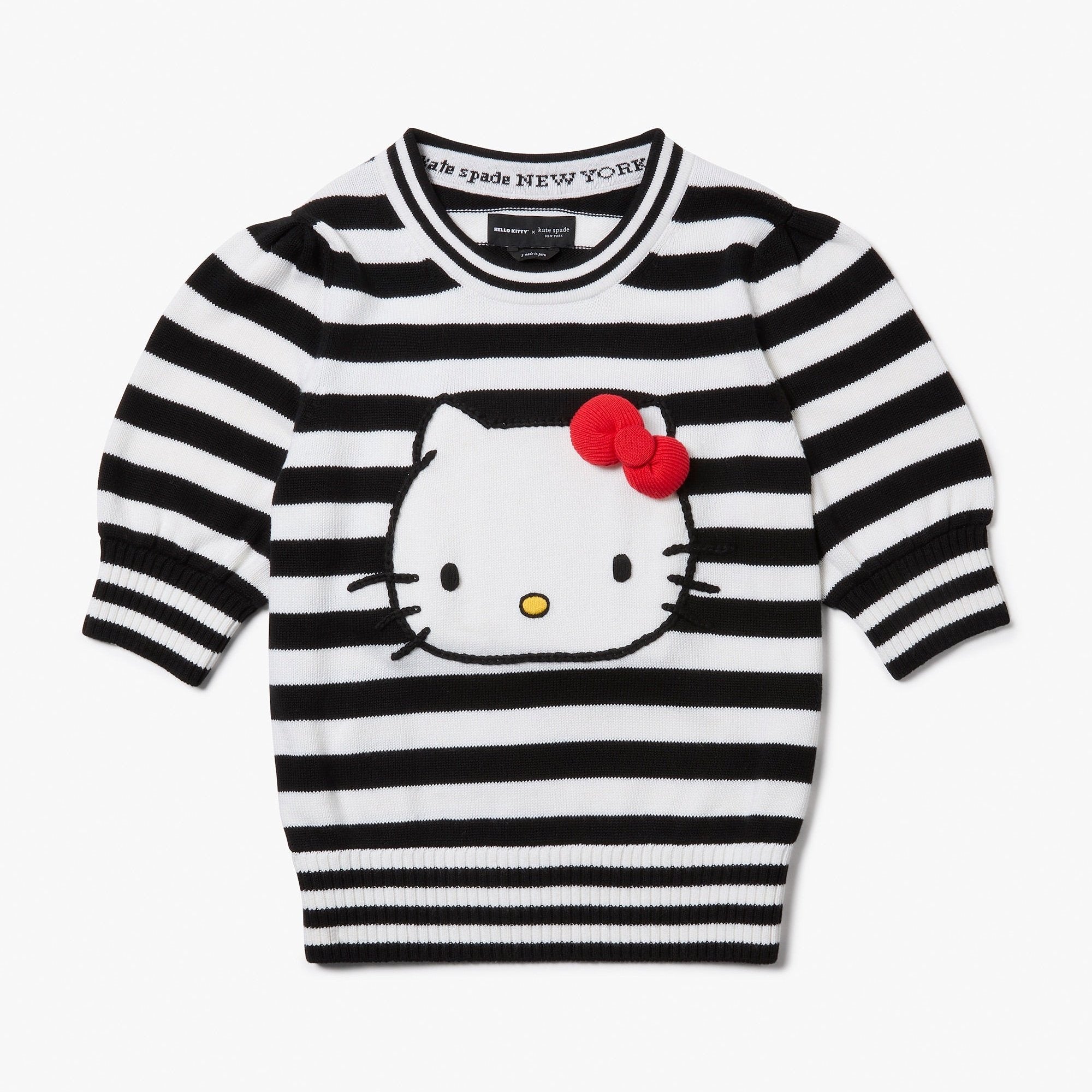 Hello Kitty x Kate Spade New York Striped Puff Sleeve Intarsia Sweater Apparel Kate Spade