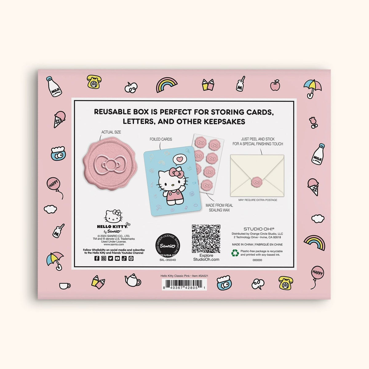 Hello Kitty x Studio Oh! Classic Pink 25-Pc Note Cards &amp; Wax Seals Set Stationery Studio Oh!   