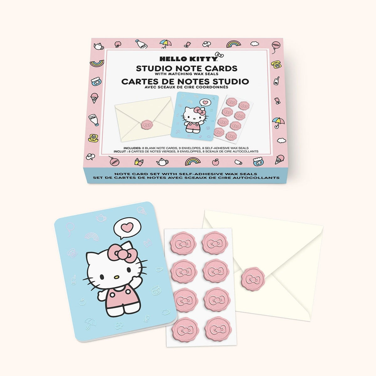 Hello Kitty x Studio Oh! Classic Pink 25-Pc Note Cards &amp; Wax Seals Set Stationery Studio Oh!   