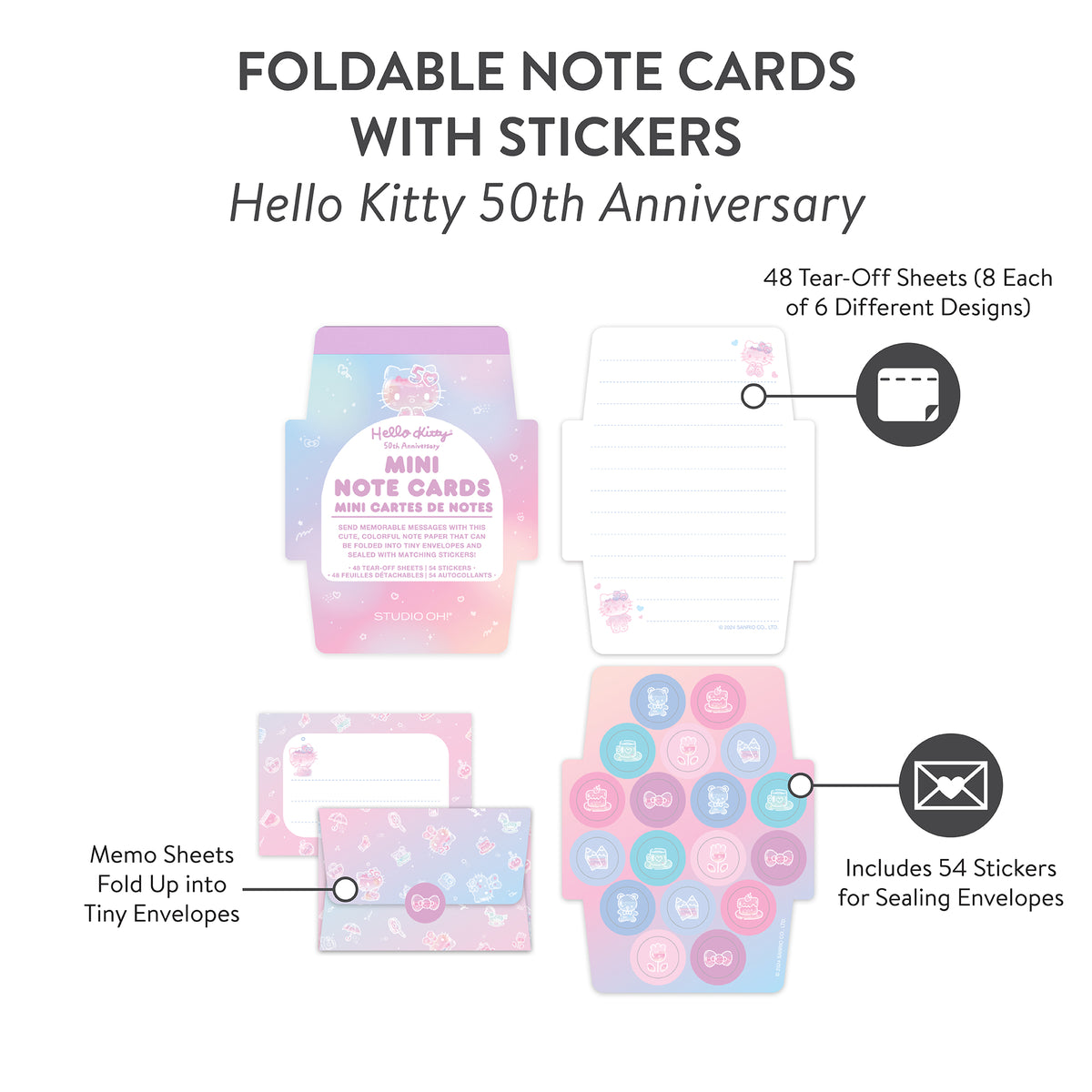 Hello Kitty x Studio Oh! 50th Anniversary Mini Note Cards and Sticker Set Stationery Orange Circle   