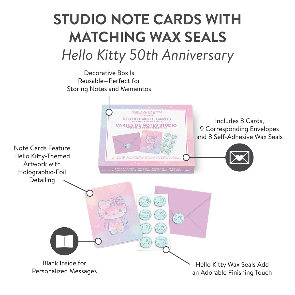 Hello Kitty x Studio Oh! 50th Anniversary 25-Pc Note Cards &amp; Wax Seals Set Stationery Orange Circle   