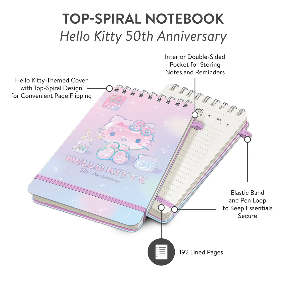 Hello Kitty x Studio Oh! 50th Anniversary Top-Spiral Notebook with Pocket &amp; Pen Loop Stationery Orange Circle   