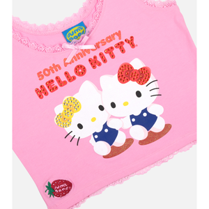 Hello Kitty x Dumbgood Lace Cropped Tank (50th Anniv.) Apparel BIOWORLD   