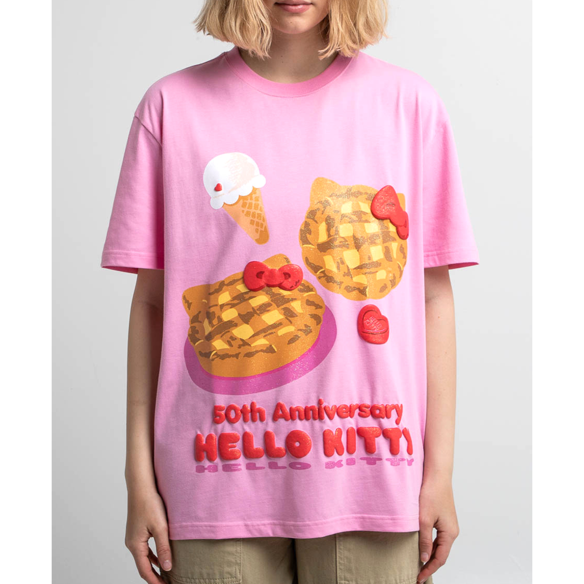 Hello Kitty x Dumbgood Pink Glitter Pie Tee (50th Anniv.) Apparel BIOWORLD   